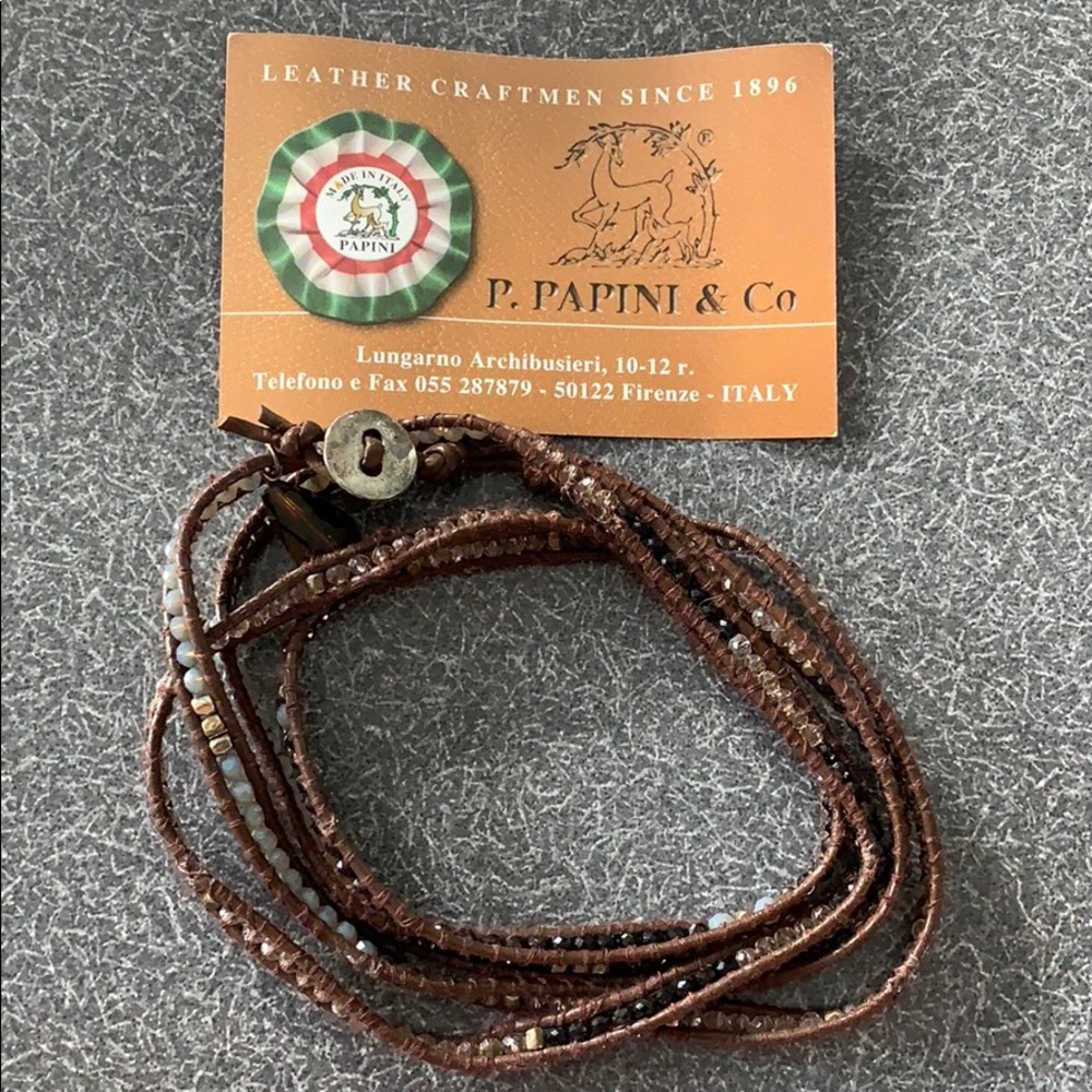 Leather and Crystal beaded wrap bracelet